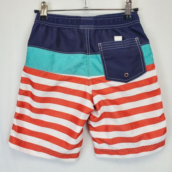Hanna Anderson Swim Trunks Red White Striped Blue Boys US 6-7 Mesh Drawstring - Picture 2 of 9